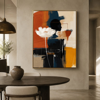 Black and Orange Floral Abstract Canvas Wall Art for Modern Interiors