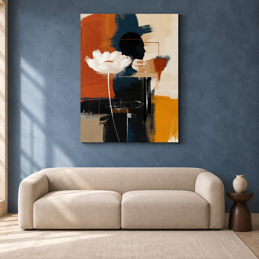 Black and Orange Floral Abstract Canvas Wall Art for Modern Interiors