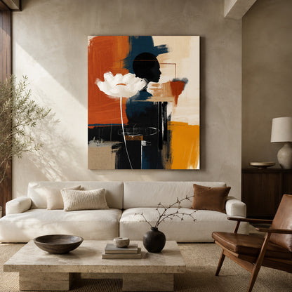 Black and Orange Floral Abstract Canvas Wall Art for Modern Interiors