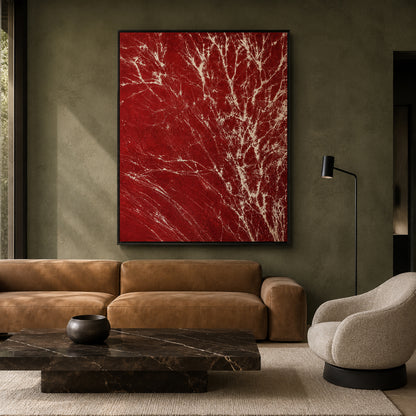 Red White Abstract Textured Crackle Canvas Wall Art
