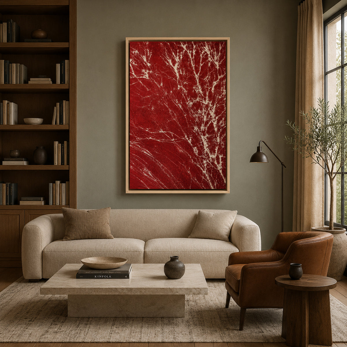 Red White Abstract Textured Crackle Canvas Wall Art