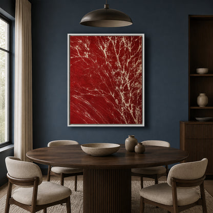 Red White Abstract Textured Crackle Canvas Wall Art