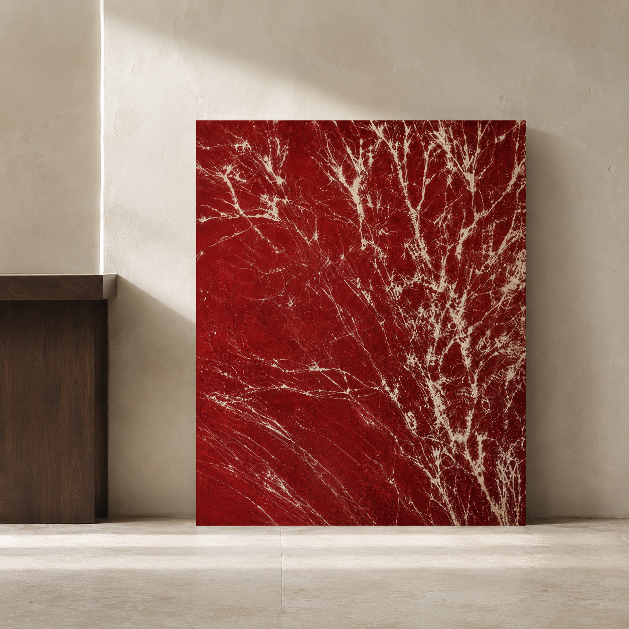 Red White Abstract Textured Crackle Canvas Wall Art