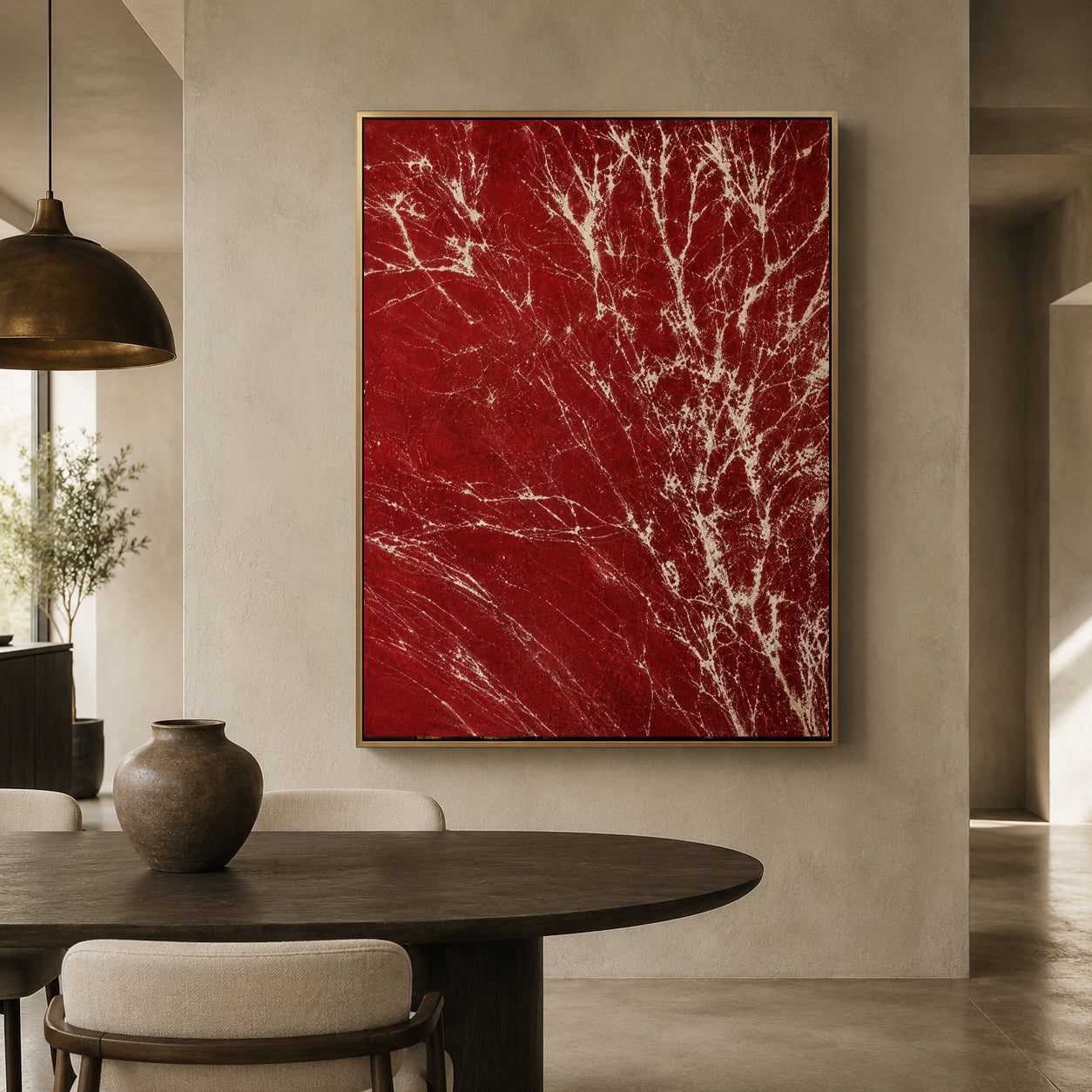 Red White Abstract Textured Crackle Canvas Wall Art
