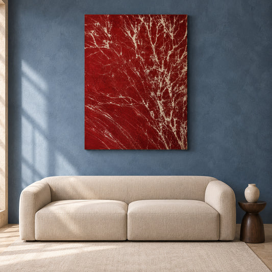 Red White Abstract Textured Crackle Canvas Wall Art