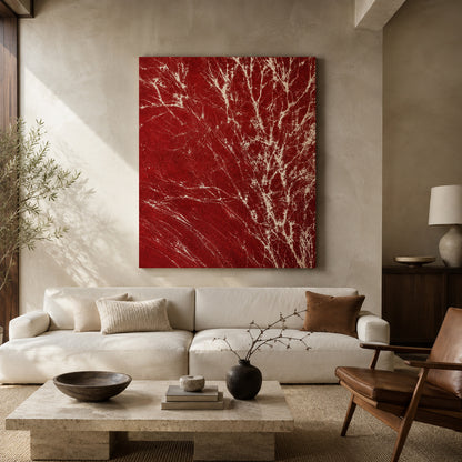 Red White Abstract Textured Crackle Canvas Wall Art