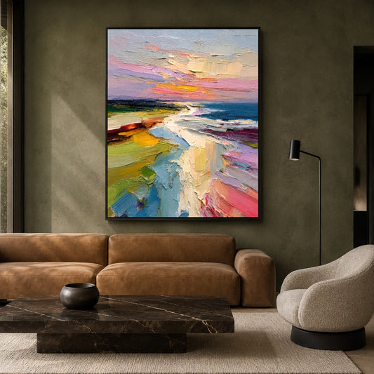 Pastel Coastal Landscape Abstract Textured Canvas Wall Art