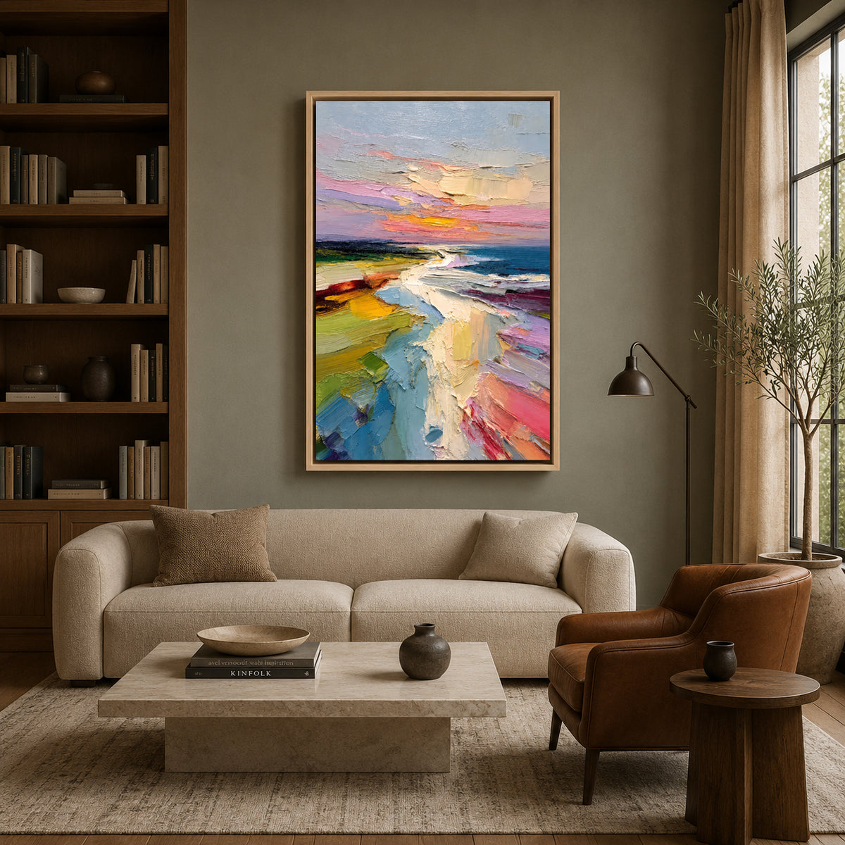 Pastel Coastal Landscape Abstract Textured Canvas Wall Art