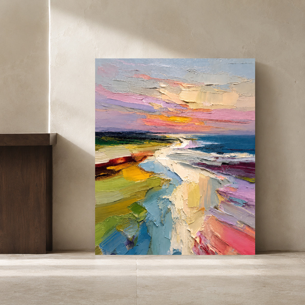Pastel Coastal Landscape Abstract Textured Canvas Wall Art