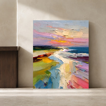 Pastel Coastal Landscape Abstract Textured Canvas Wall Art