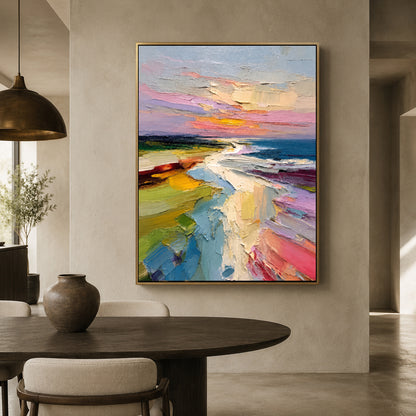 Pastel Coastal Landscape Abstract Textured Canvas Wall Art