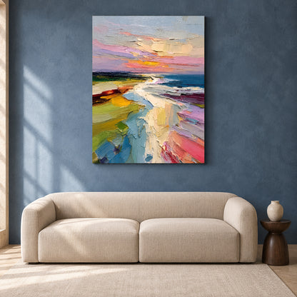 Pastel Coastal Landscape Abstract Textured Canvas Wall Art