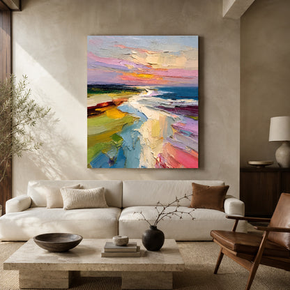 Pastel Coastal Landscape Abstract Textured Canvas Wall Art