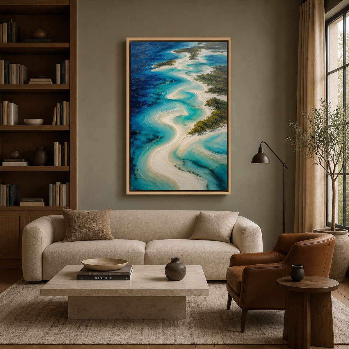 Turquoise Coastal Abstract Landscape Canvas Wall Art