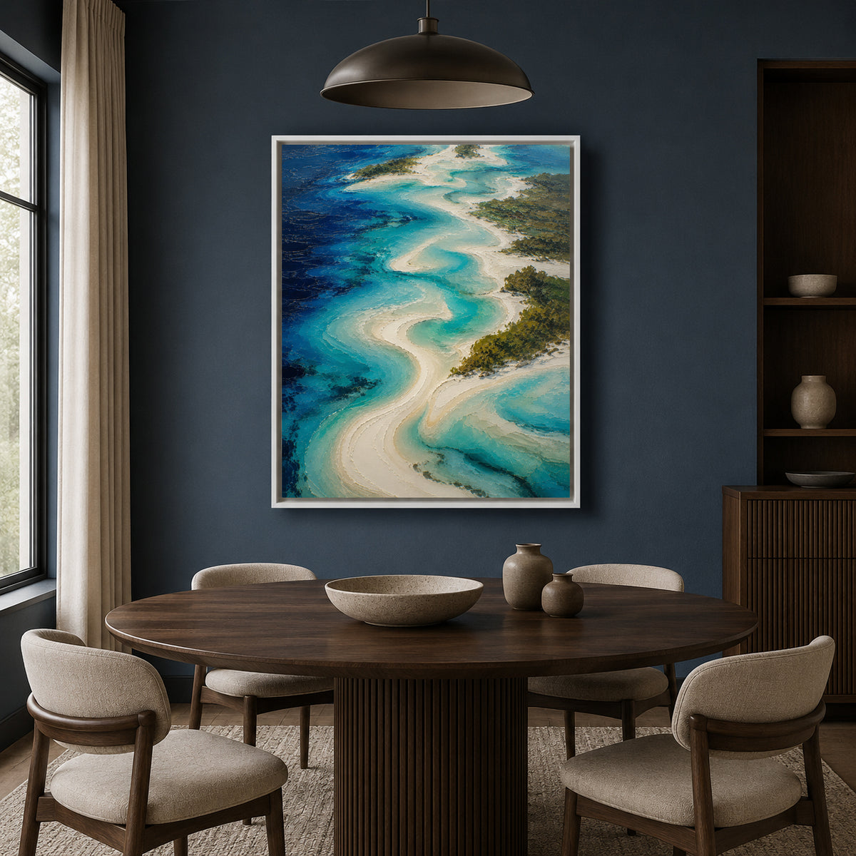 Turquoise Coastal Abstract Landscape Canvas Wall Art