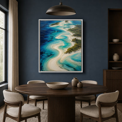 Turquoise Coastal Abstract Landscape Canvas Wall Art