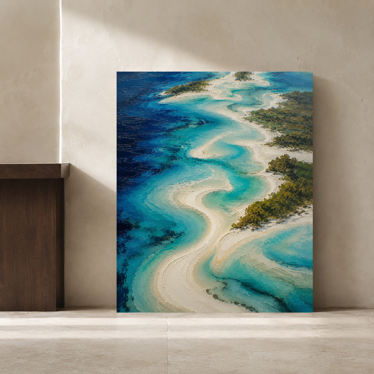 Turquoise Coastal Abstract Landscape Canvas Wall Art