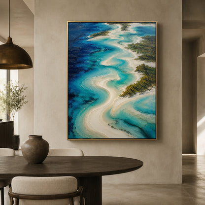 Turquoise Coastal Abstract Landscape Canvas Wall Art