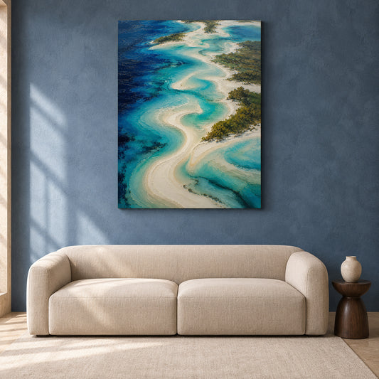 Turquoise Coastal Abstract Landscape Canvas Wall Art