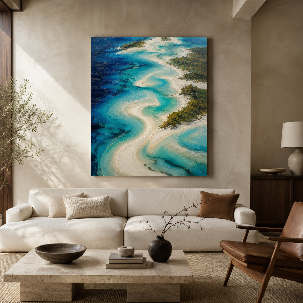 Turquoise Coastal Abstract Landscape Canvas Wall Art