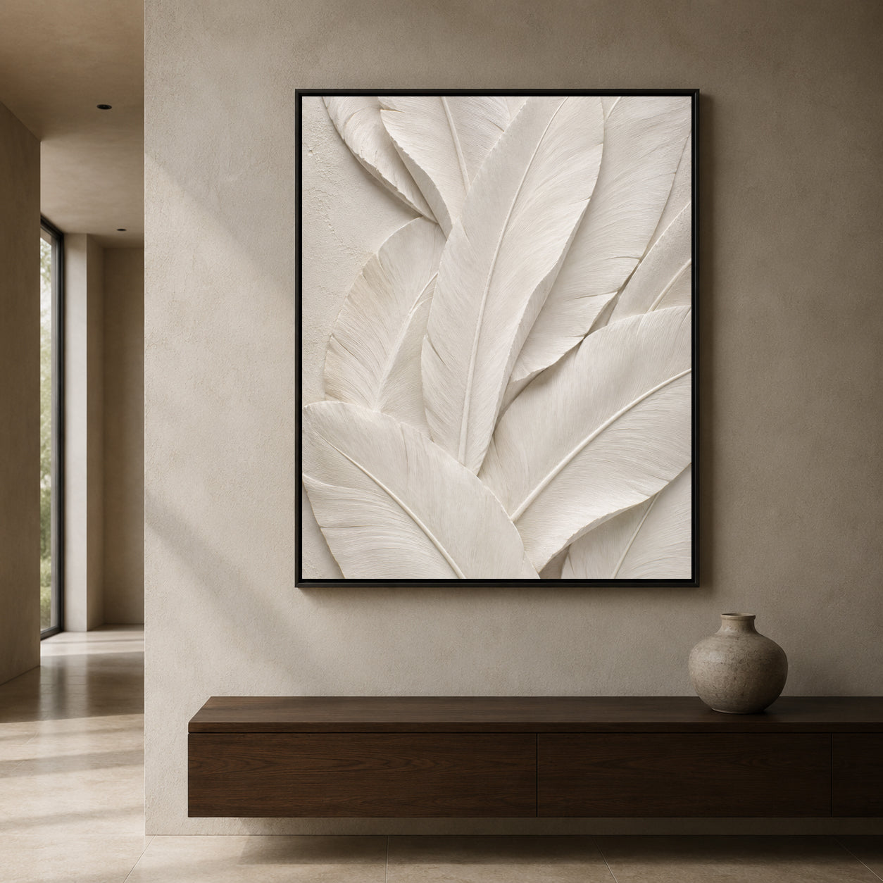 White Feather Texture Minimalist Botanical Canvas Art