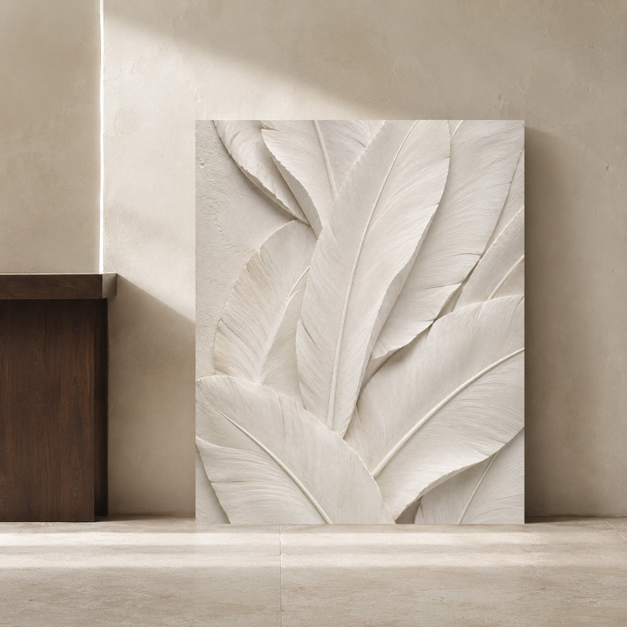 White Feather Texture Minimalist Botanical Canvas Art