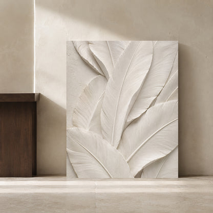 White Feather Texture Minimalist Botanical Canvas Art