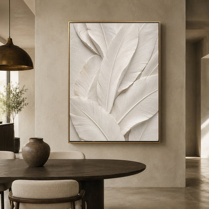 White Feather Texture Minimalist Botanical Canvas Art
