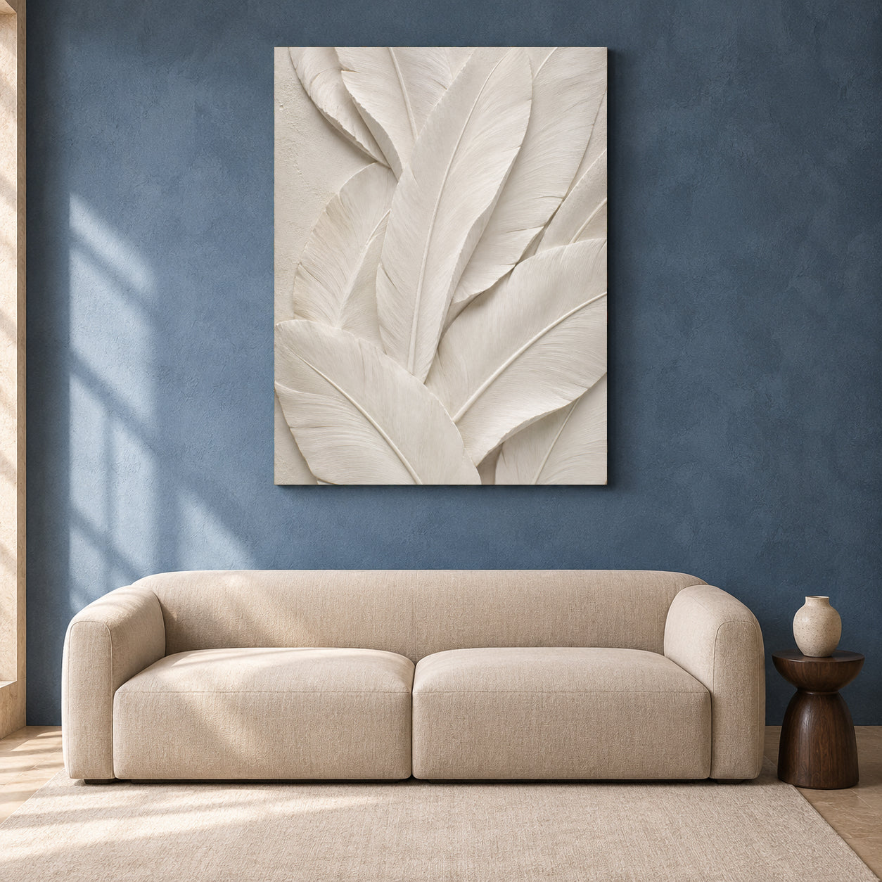 White Feather Texture Minimalist Botanical Canvas Art