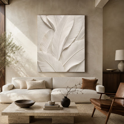 White Feather Texture Minimalist Botanical Canvas Art