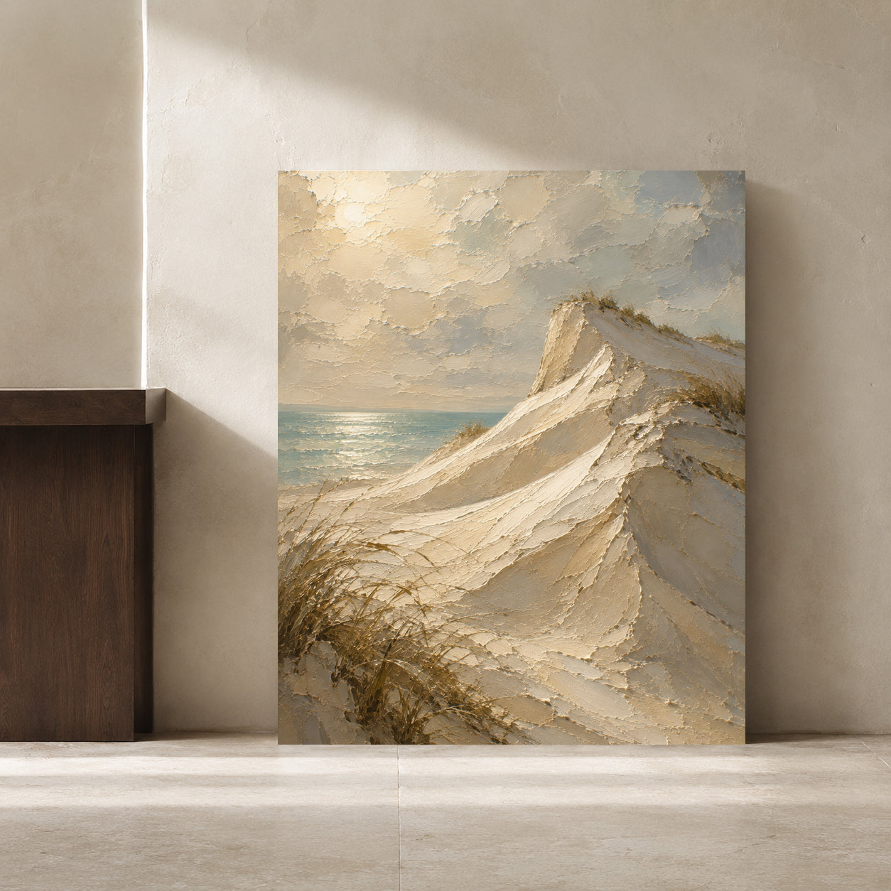 Coastal Sand Dunes Seascape Textured Canvas Wall Art for Modern Interiors