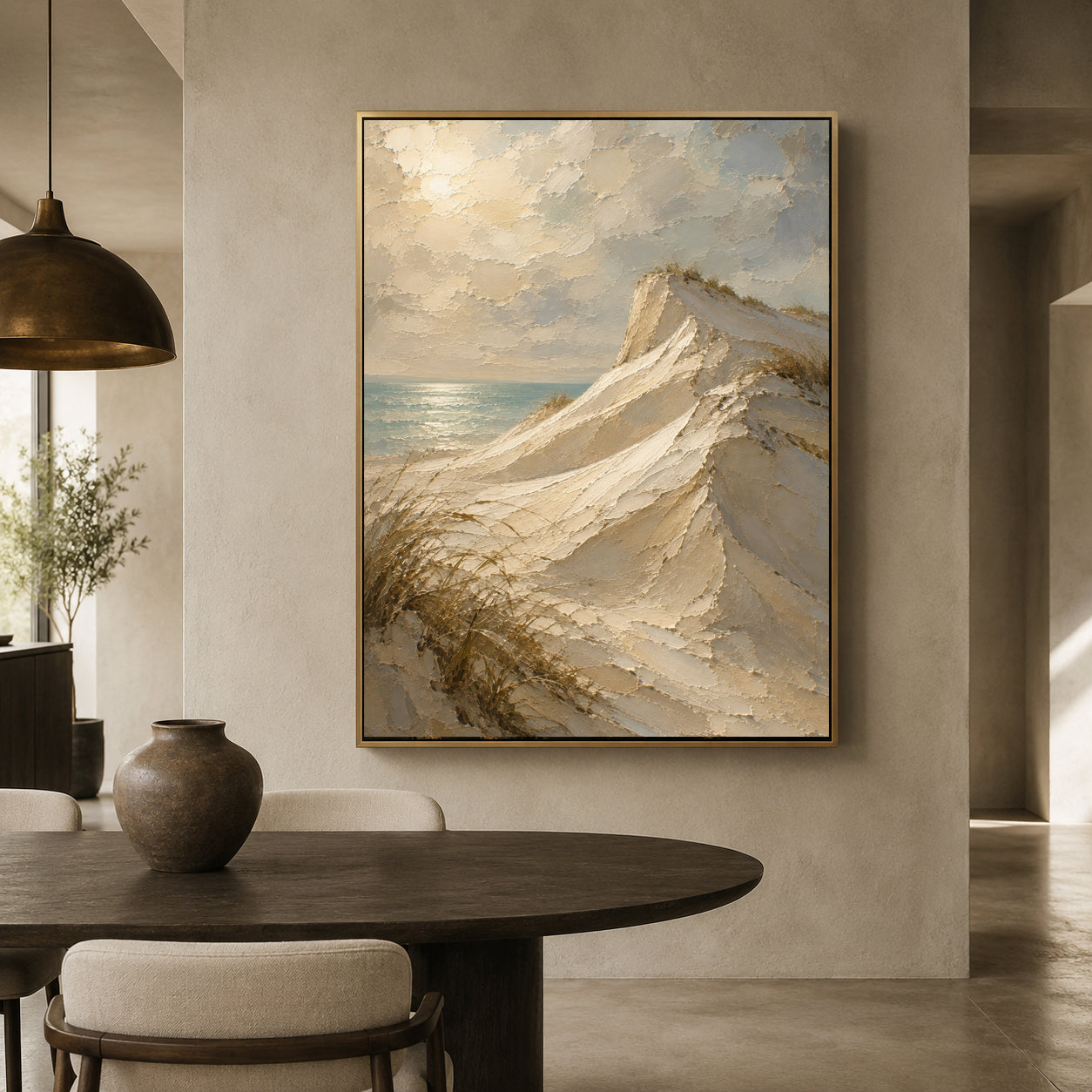 Coastal Sand Dunes Seascape Textured Canvas Wall Art for Modern Interiors