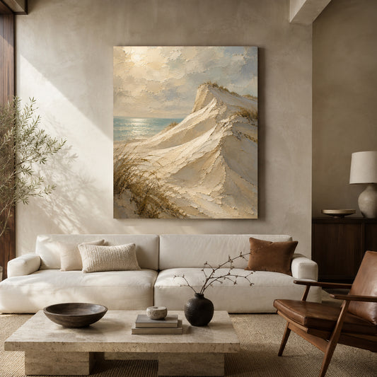 Coastal Sand Dunes Seascape Textured Canvas Wall Art for Modern Interiors