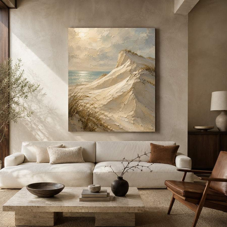 Coastal Sand Dunes Seascape Textured Canvas Wall Art for Modern Interiors