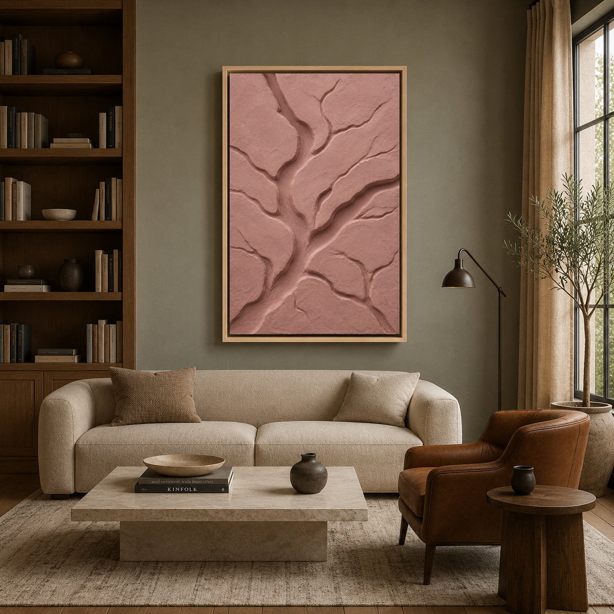 Blush Pink Textured Abstract Canvas Art for Bedroom and Living Room Decor