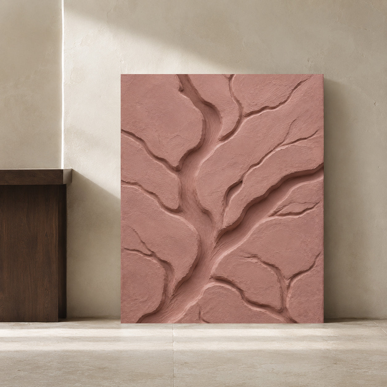 Blush Pink Textured Abstract Canvas Art for Bedroom and Living Room Decor