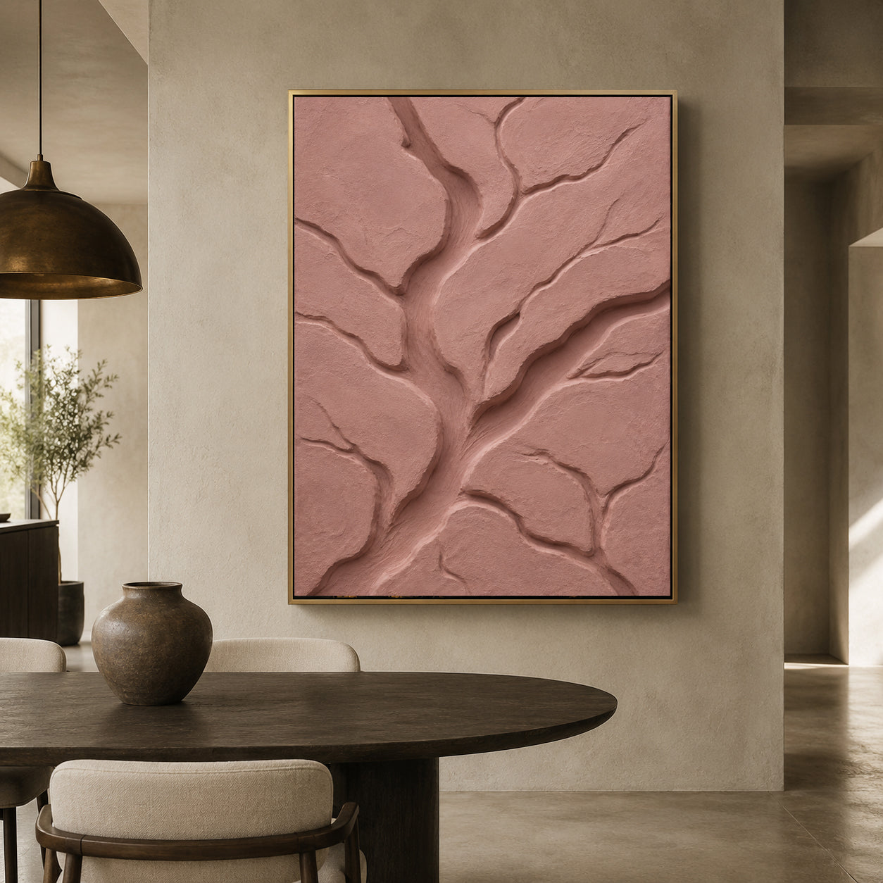Blush Pink Textured Abstract Canvas Art for Bedroom and Living Room Decor