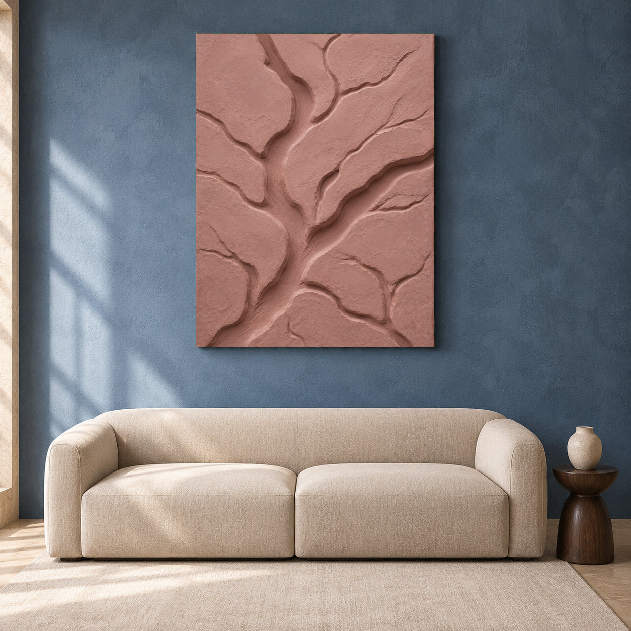 Blush Pink Textured Abstract Canvas Art for Bedroom and Living Room Decor