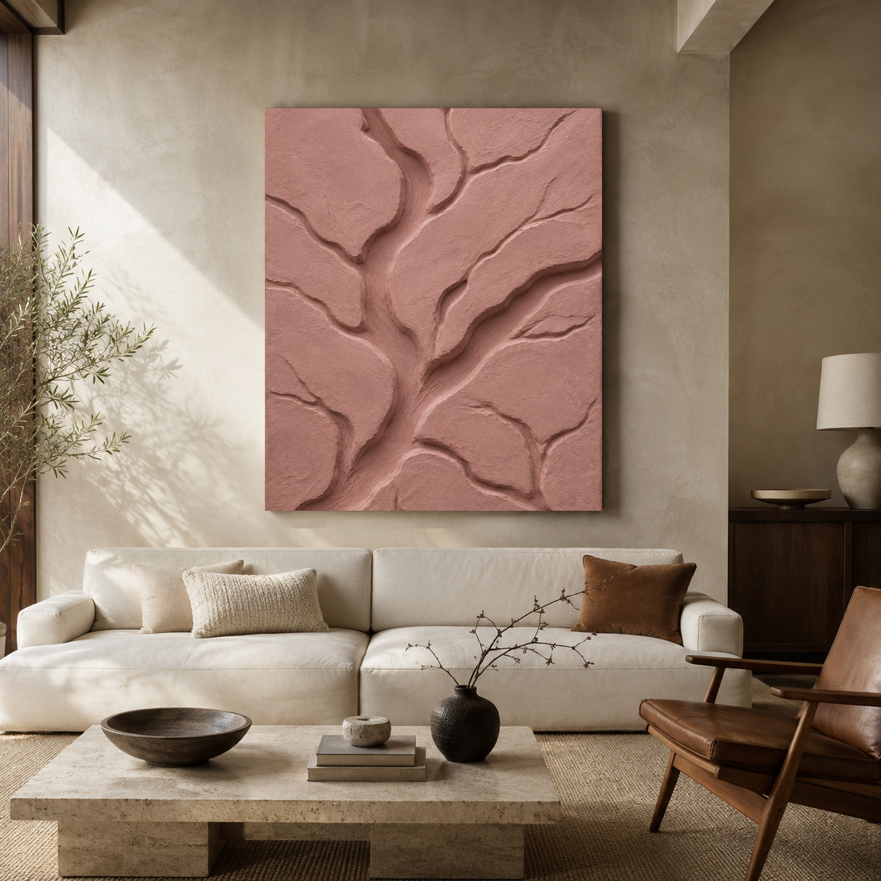Blush Pink Textured Abstract Canvas Art for Bedroom and Living Room Decor
