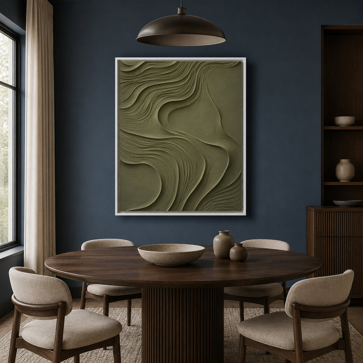 Olive Green Textured Abstract Canvas Art for Modern Decor