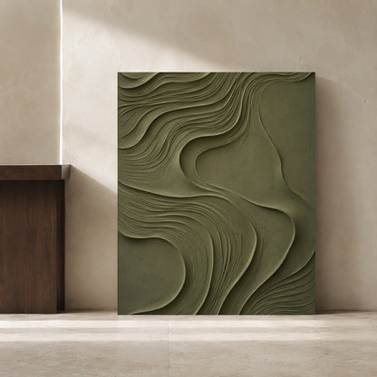 Olive Green Textured Abstract Canvas Art for Modern Decor