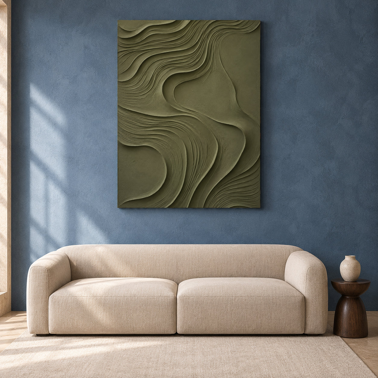 Olive Green Textured Abstract Canvas Art for Modern Decor