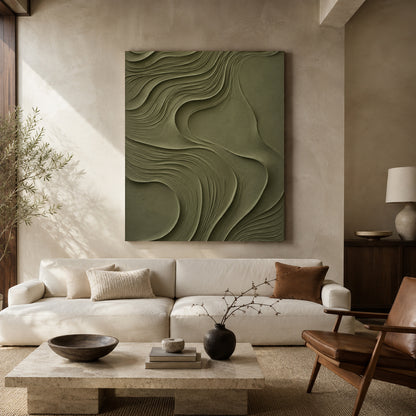 Olive Green Textured Abstract Canvas Art for Modern Decor