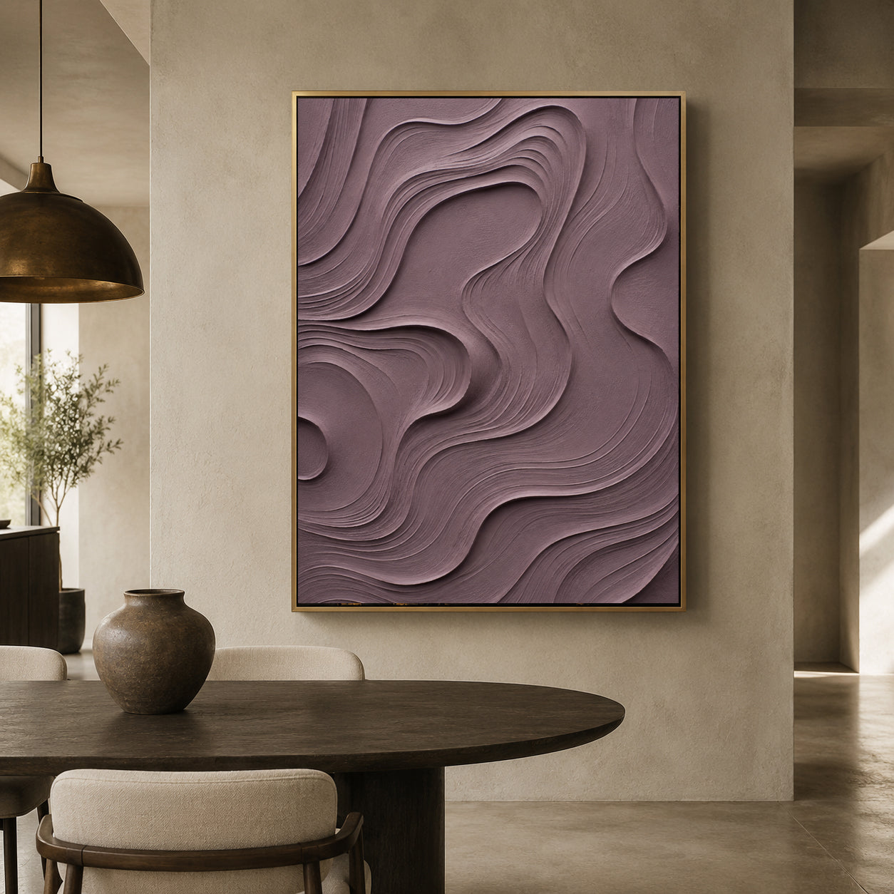 Mauve Textured Abstract Canvas Art for Modern Home Decor