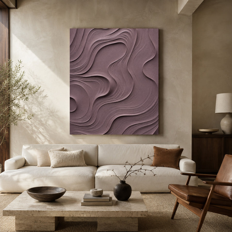Mauve Textured Abstract Canvas Art for Modern Home Decor