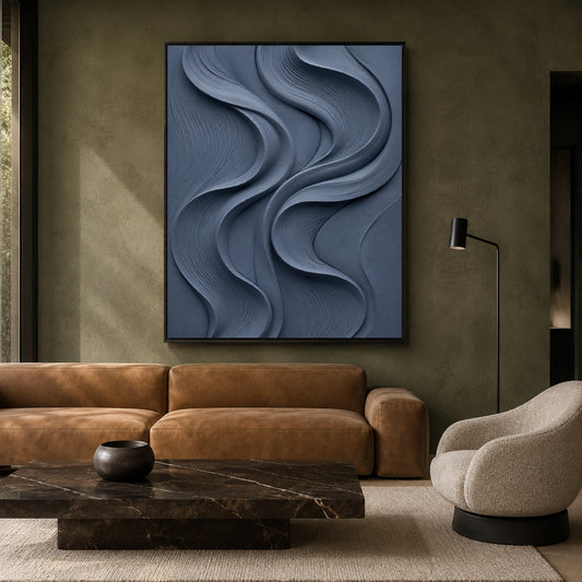 Slate Blue Textured Abstract Canvas Art for Modern Home Decor