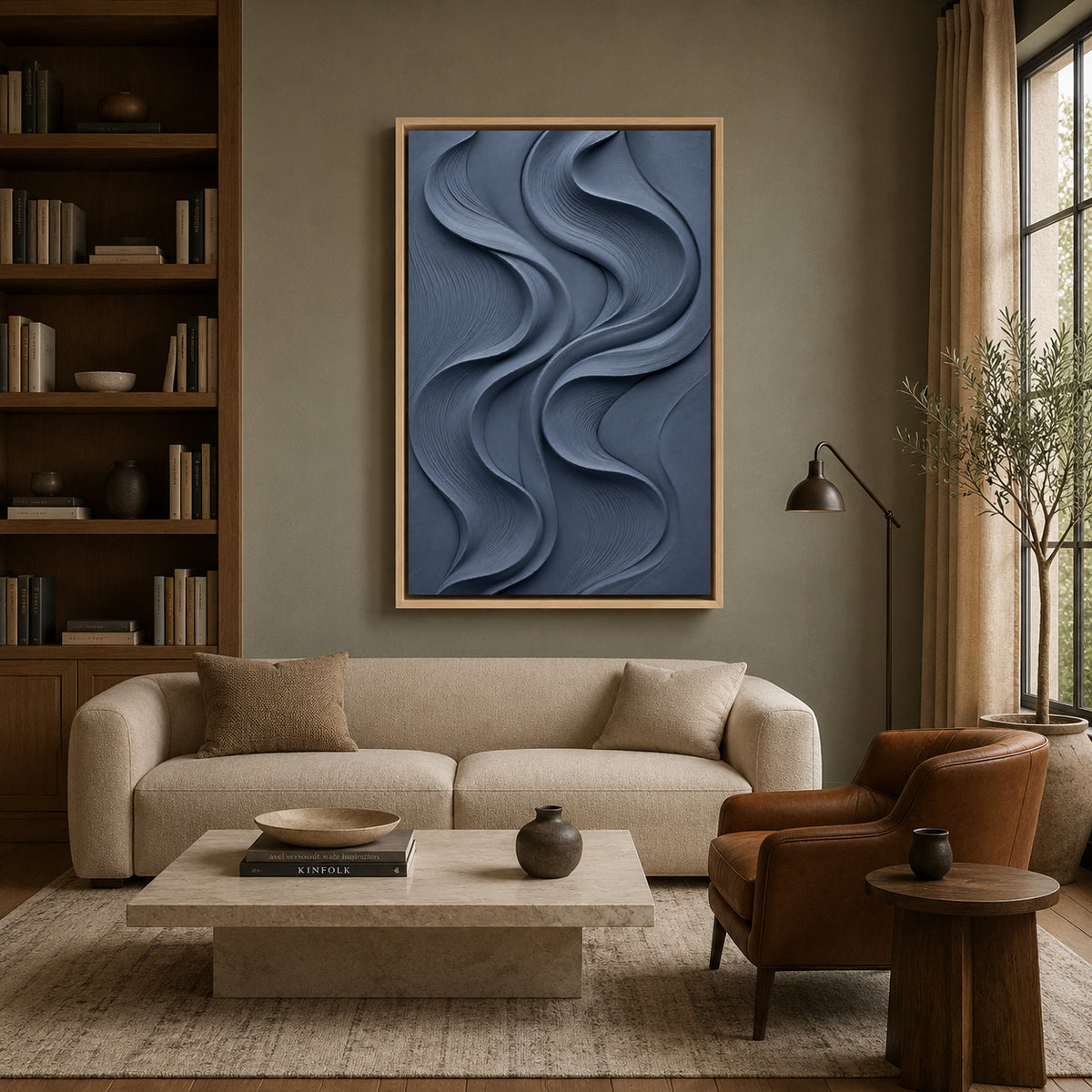 Slate Blue Textured Abstract Canvas Art for Modern Home Decor