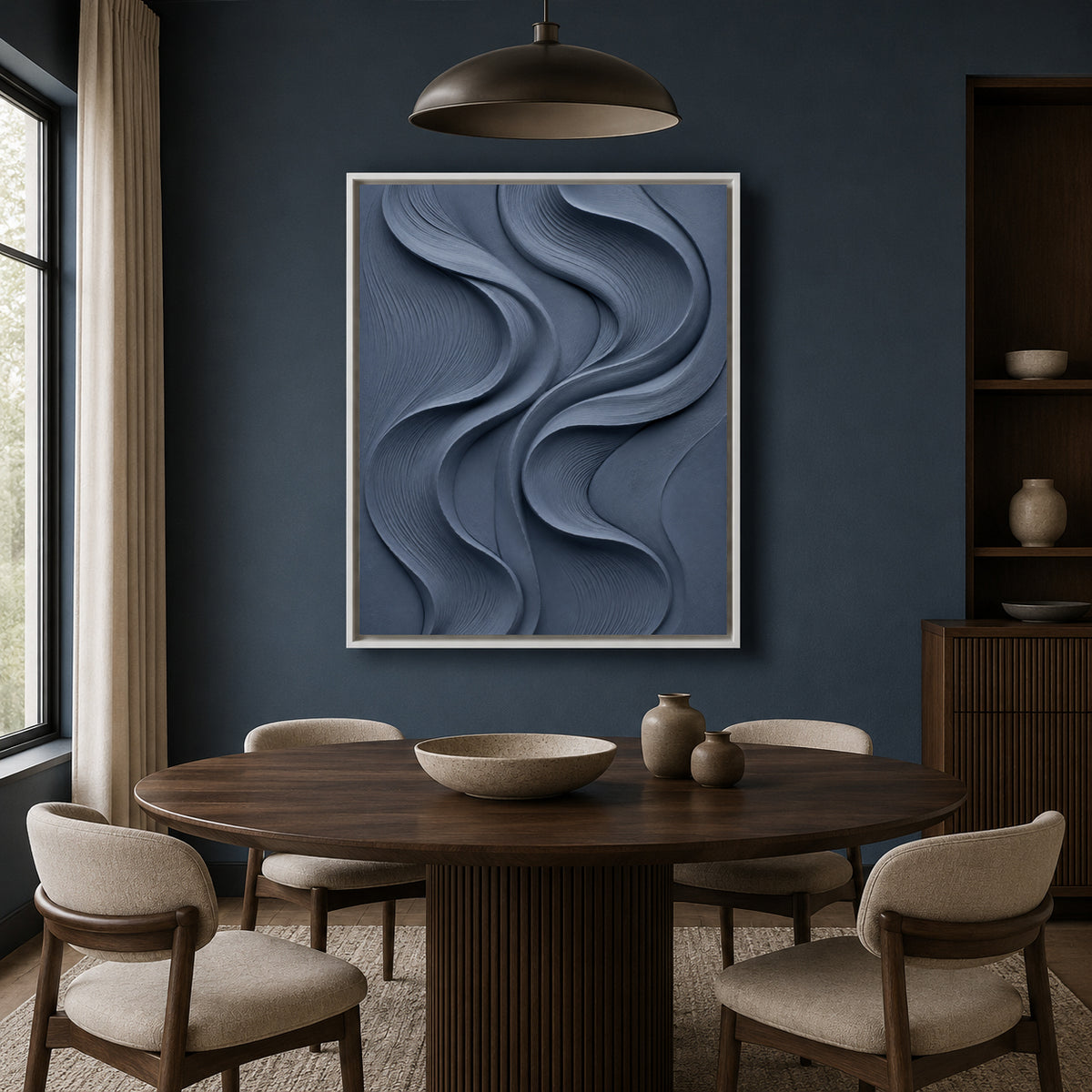 Slate Blue Textured Abstract Canvas Art for Modern Home Decor