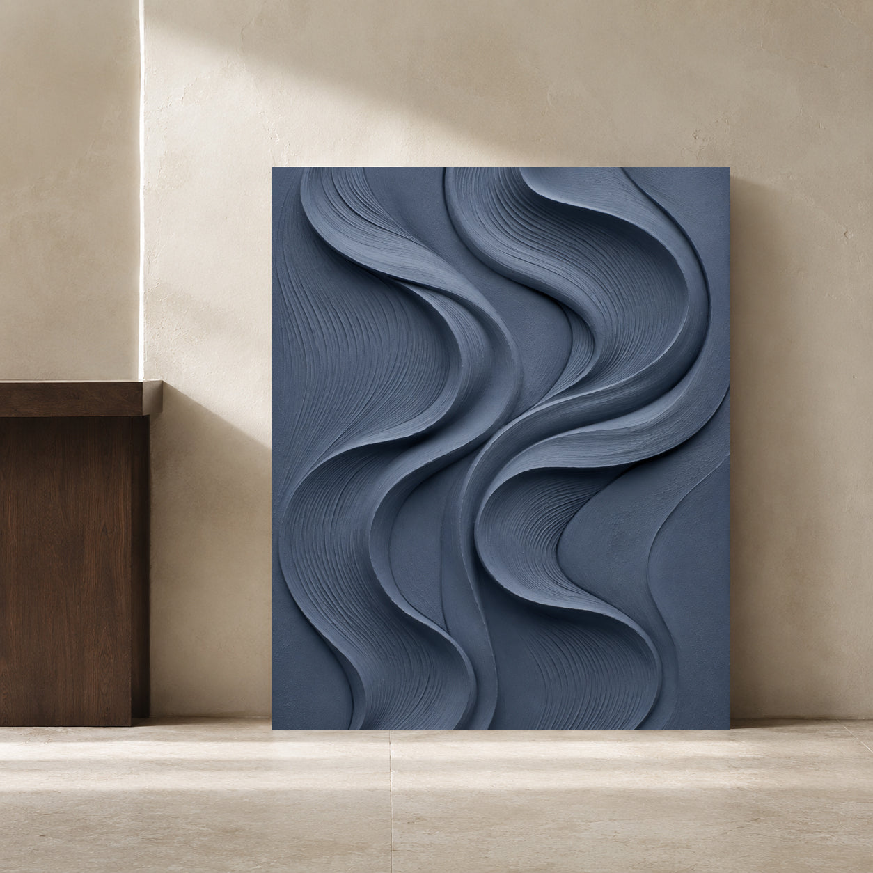 Slate Blue Textured Abstract Canvas Art for Modern Home Decor