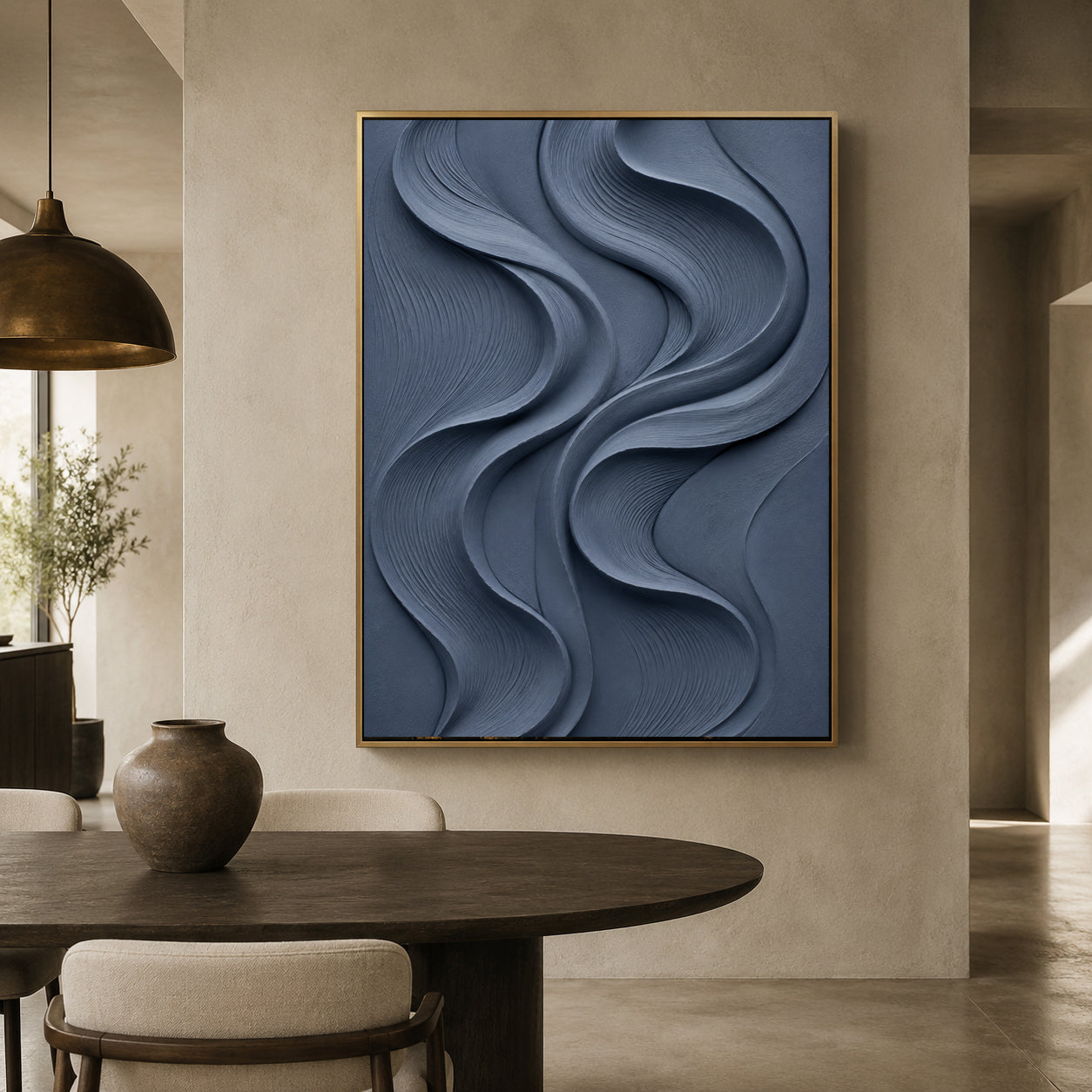 Slate Blue Textured Abstract Canvas Art for Modern Home Decor